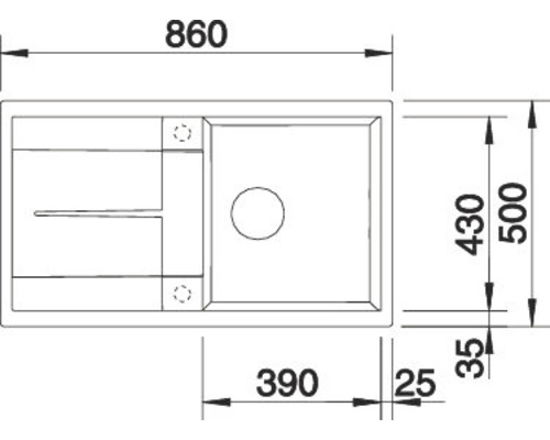 Dessin d''un évier avec indication des dimensions en millimètres