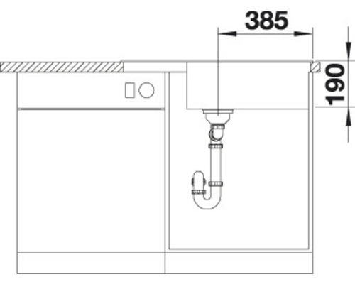 Schéma d''un évier avec les dimensions 385 et 190