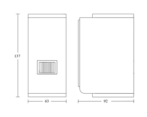 Technische Zeichnung eines Verteilerschranks mit den Maßen 137 x 63 x 92 cm