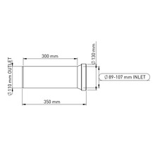 Technische Zeichnung eines Rohres mit Maßangaben zu Auslass und Einlass