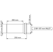 Technische Zeichnung eines Rohrs mit Massangaben