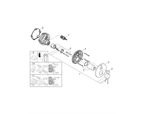 Schéma éclaté d''un mitigeur de douche avec pièces détachées