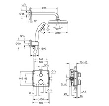 Schéma technique d''un système de douche avec dimensions