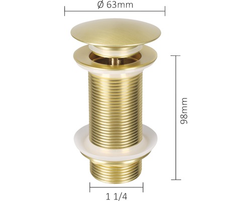 Bonde de lavabo, diamètre 63 mm, hauteur 98 mm, filetage 1 1/4 pouce