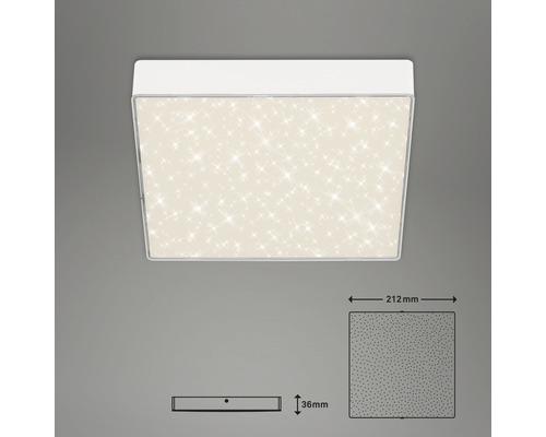 Quadratische Deckenleuchte mit Sternenmuster und Massangaben