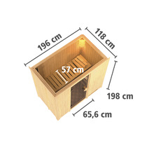 Sauna modulaire Karibu Mariado avec poêle Bio 9 kW et commande extérieure, sans couronne