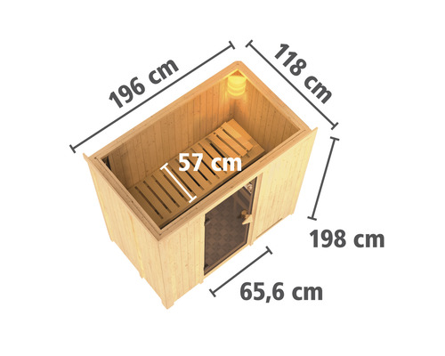 Abmessungen einer Holzsauna mit Liegefläche