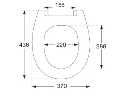 Dessin technique d''un siège de WC avec dimensions.
