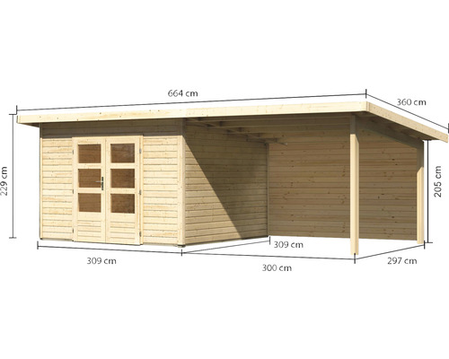 Image d''une cabane de jardin en bois mesurant 664 sur 300 centimètres