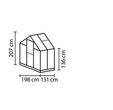 Masse des Gewächshauses: 207 cm hoch, 198 cm breit und 131 cm tief.