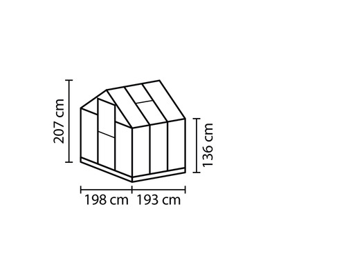 Dessin technique d''une serre avec indication de la hauteur et de la largeur en centimètres