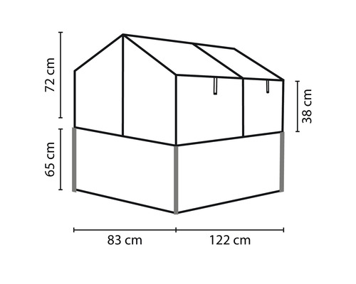 Dessin technique d''une serre surélevée avec dimensions