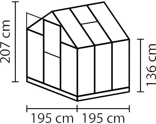 Illustration d''une serre avec les dimensions de la hauteur et de la largeur
