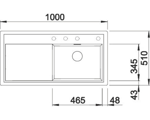 Schéma d''un évier avec des dimensions de 1000 x 510 millimètres.