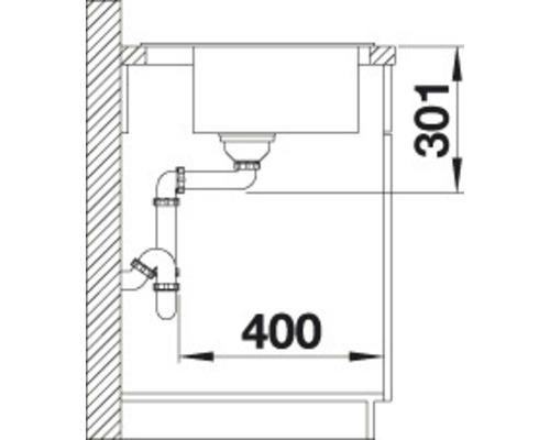 Dessin technique d''un évier avec des dimensions de 400 sur 301