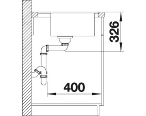 Schéma d''un évier avec des dimensions de 400 sur 326 millimètres.