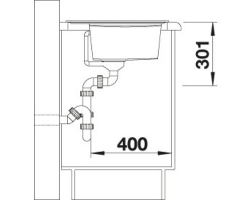 Dessin technique d''un évier avec les dimensions 301 et 400.