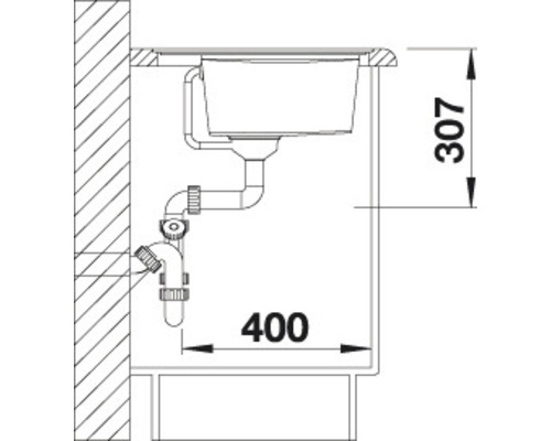Schéma d''un évier avec les dimensions 307 et 400