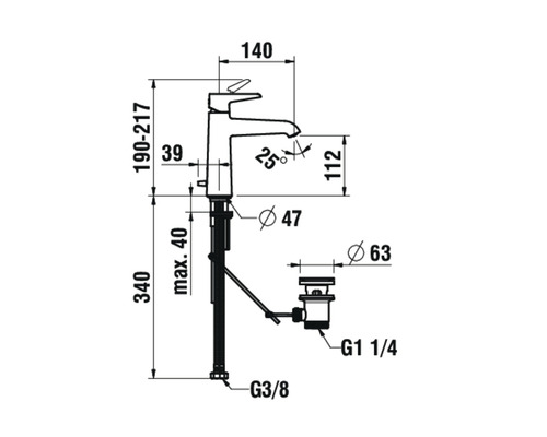 Dessin technique d''un robinet avec indications de dimensions