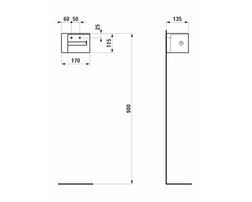 Schéma technique d''un meuble sous-lavabo avec dimensions