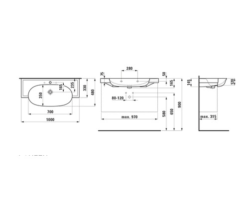 Dessin technique d''un lavabo avec des dimensions