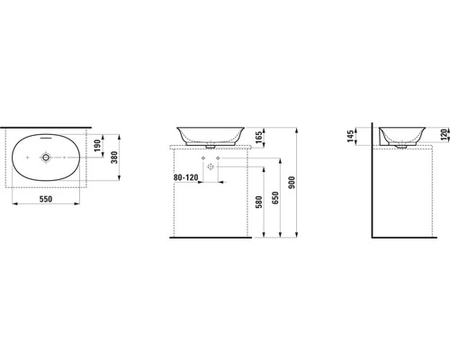 Dessin technique d''un lavabo avec indications de mesure