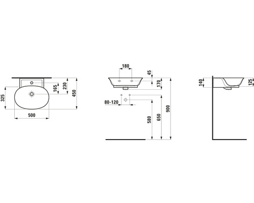 Dessin technique d''un lavabo avec dimensions