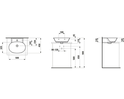Dessin technique d''un lavabo à poser avec dimensions