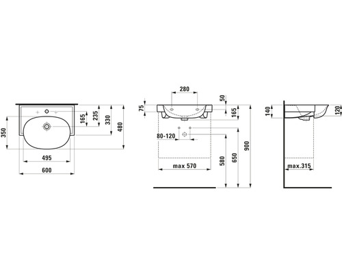 Dessin technique d''un lavabo avec dimensions