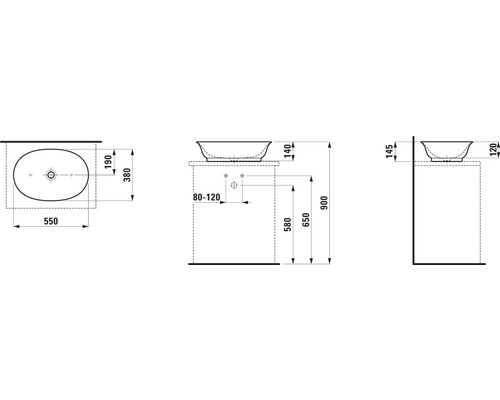 Schéma technique d''un lavabo avec dimensions
