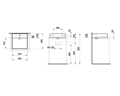 Dessin technique d''un meuble-lavabo avec cotes.