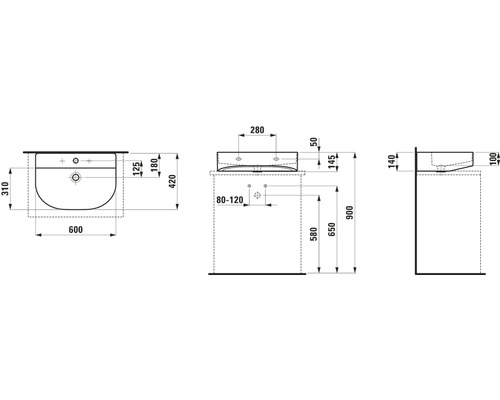 Schéma technique d''un lavabo avec dimensions