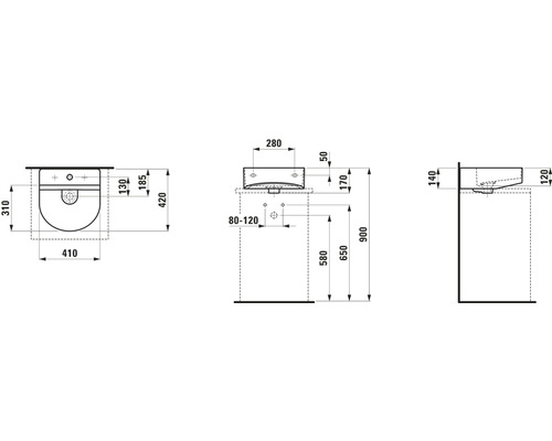 Technische Zeichnung eines Wand-WCs mit Maßangaben