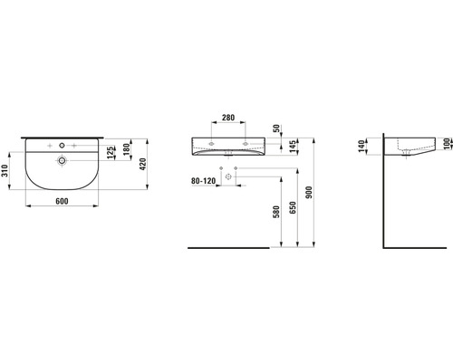 Schéma technique d''un lavabo avec dimensions