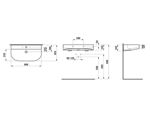 Schéma technique d''un lavabo avec dimensions