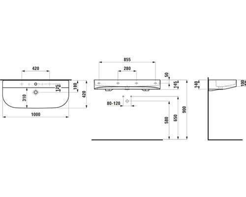 Dessin technique d''un lavabo avec cotes