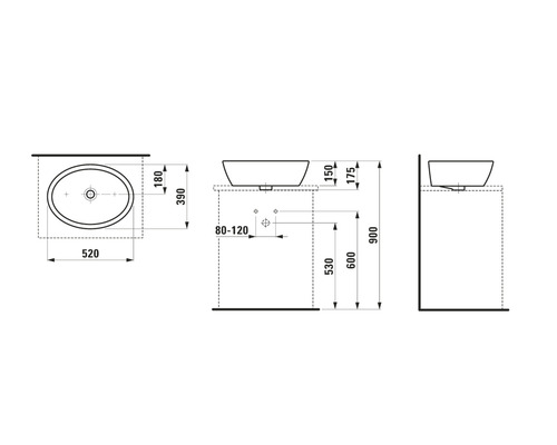 Schéma d''un lavabo avec dimensions
