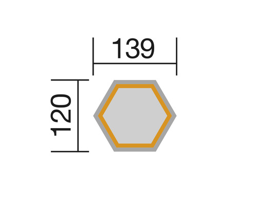Schéma technique d''un hexagone avec des dimensions de 120 et 139