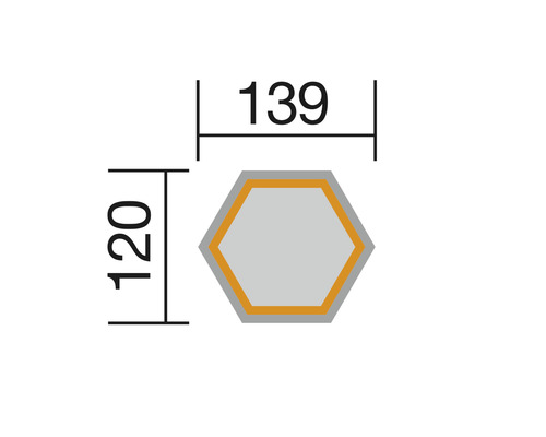 Illustration avec dimensions d''un hexagone : 120 x 139 millimètres