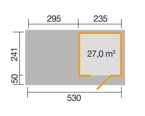 Plan avec dimensions en centimètres et mètres cubes