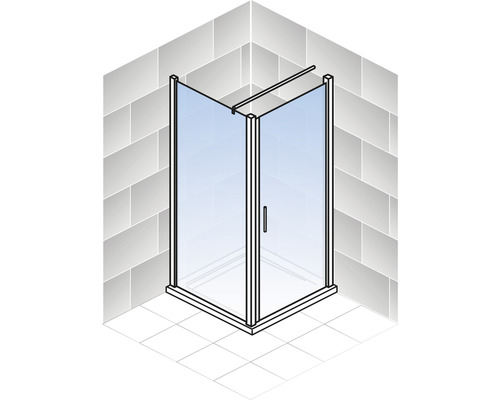 Douche d''angle avec porte en verre et poignée