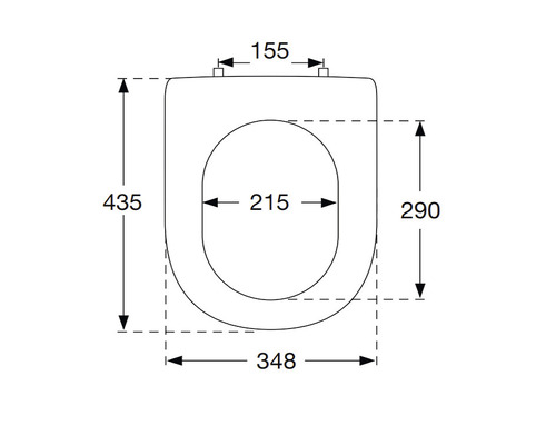 Technische Zeichnung eines WC-Deckels mit Maßangaben