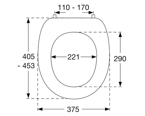 Technische Zeichnung eines WC-Sitzes mit Maßangaben