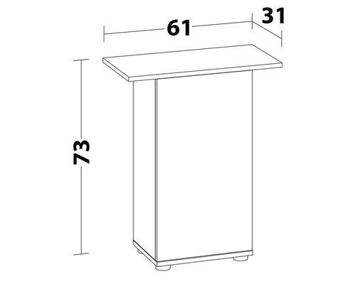 Skizze eines Bartisches mit den Massen 61 x 31 x 73 Zentimeter