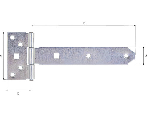 Charnière en T avec dimensions