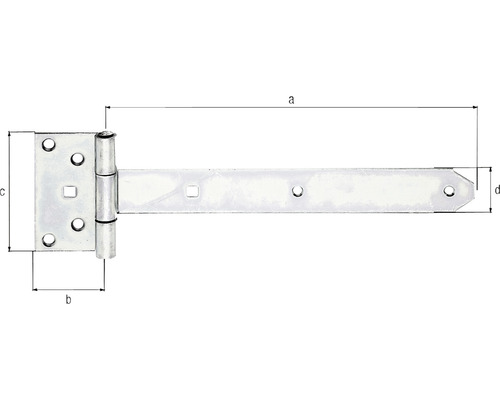 Charnière en T avec dimensions