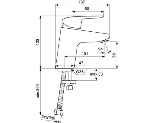 Dessin technique d''un robinet avec dimensions
