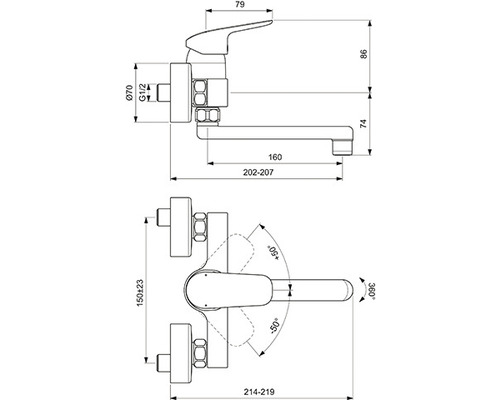 Schéma technique d''un robinet avec dimensions