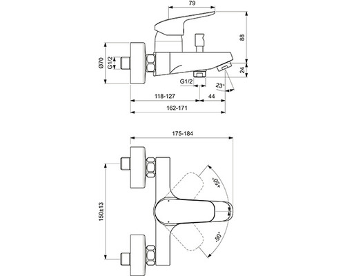 Dessin technique d''un robinet avec dimensions.