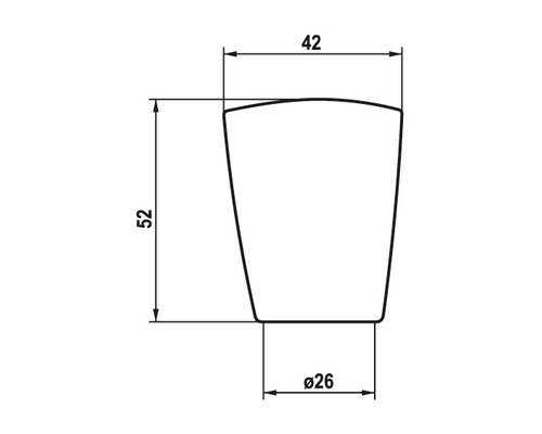 Technische Zeichnung eines Möbelknopfs mit den Maßen Höhe 52 mm, Breite 42 mm und Durchmesser 26 mm